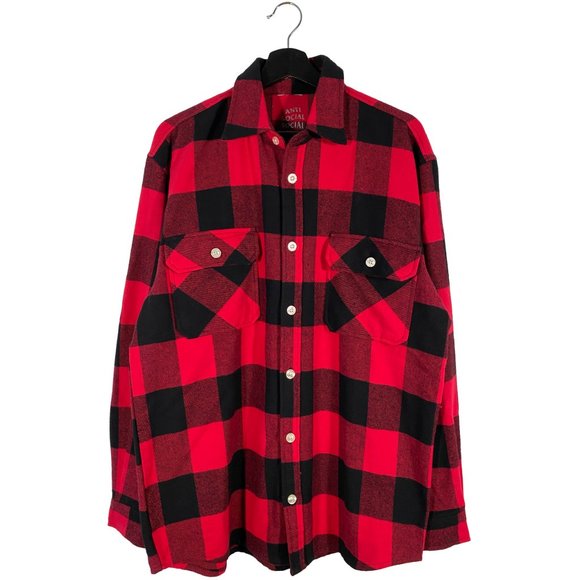 Anti Social Social Club Heavy Outline Flannel Red mens size medium - Picture 2 of 3